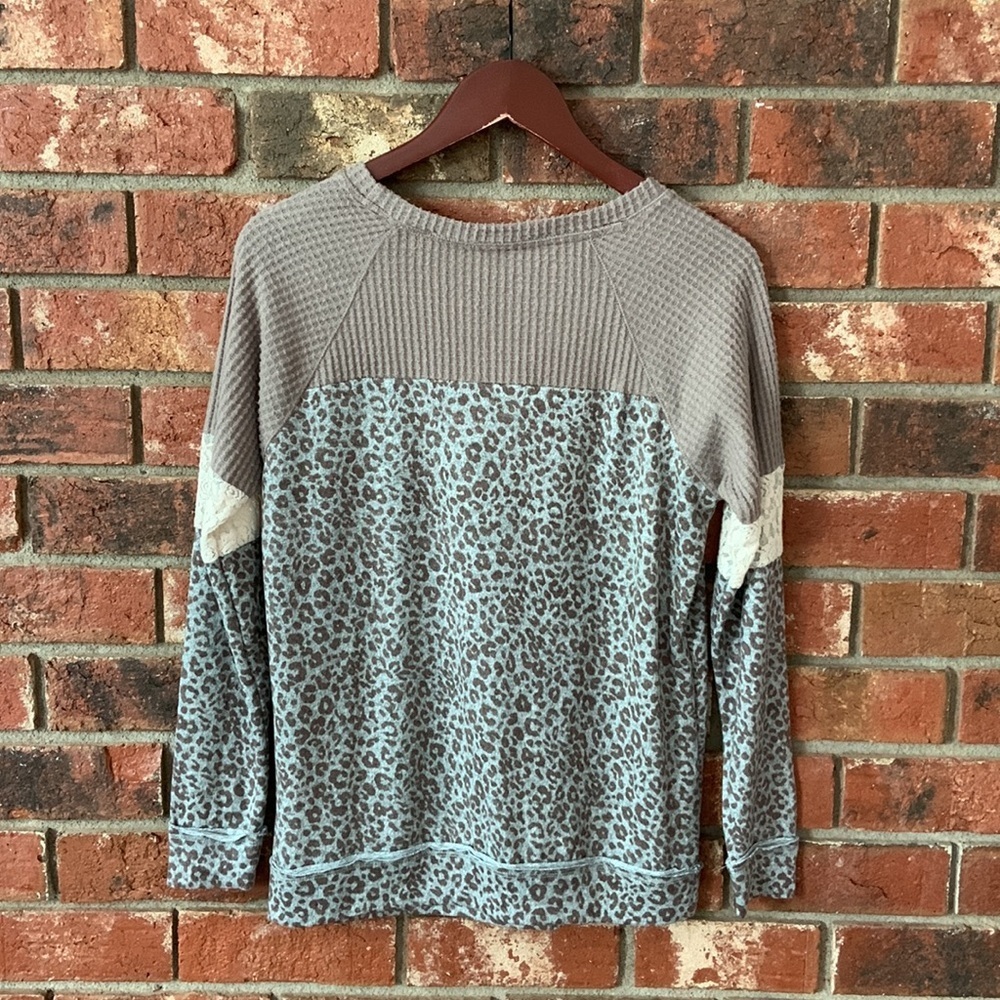 Knox Rose Light Brown Lace & Leopard Print Long Sleeve Top - Picture 6 of 6